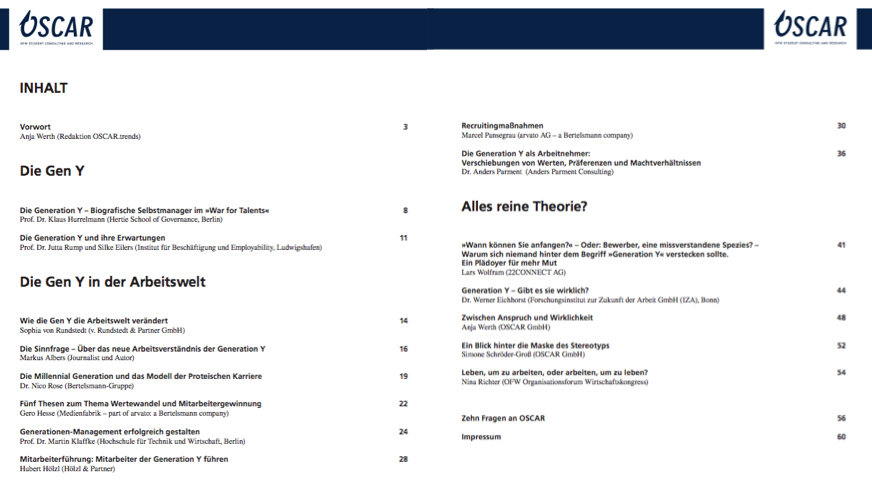 Studentische Unternehmensberatung OSCAR mit Themenspecial GENERATION Y