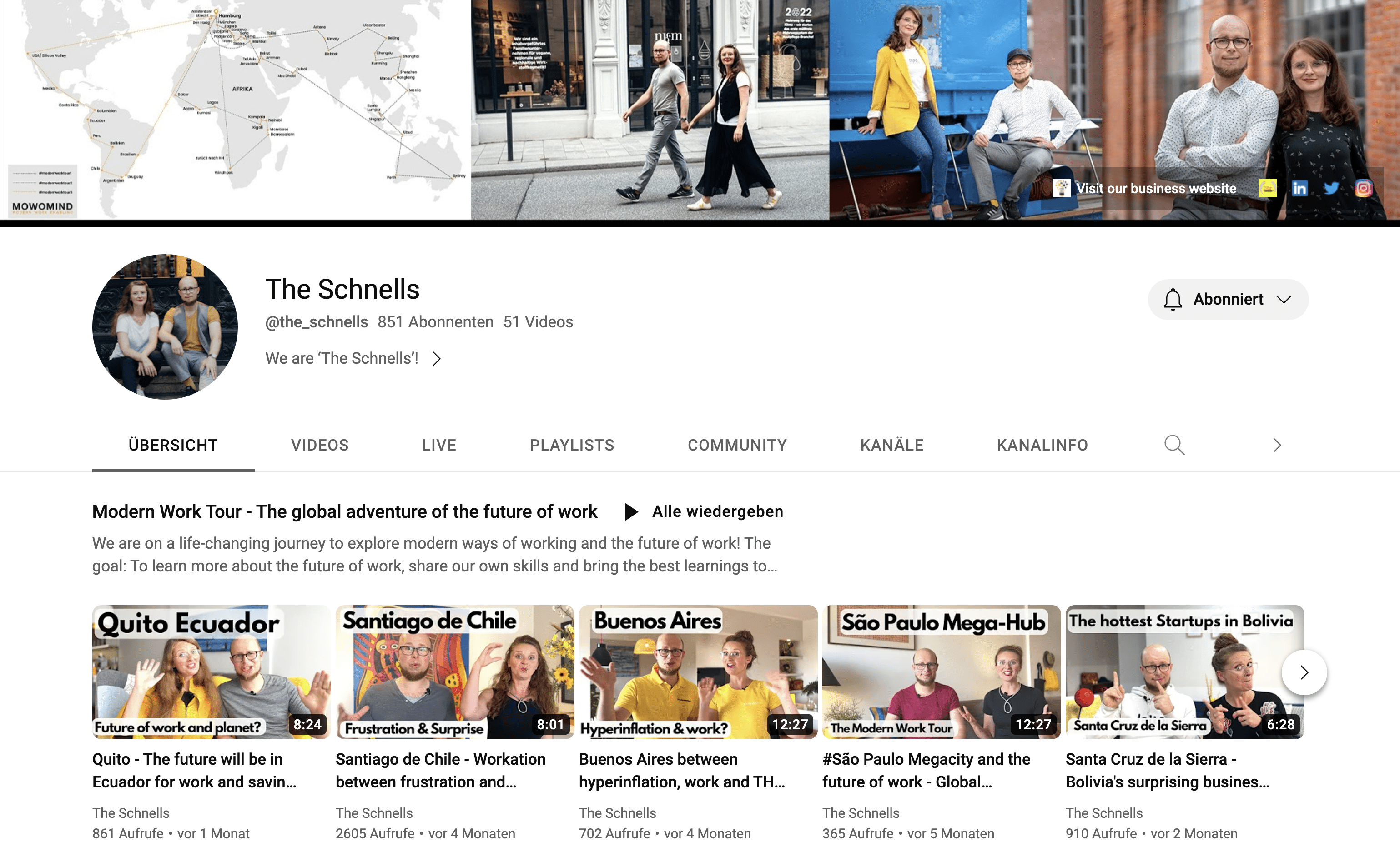 Youtube Channel zur MODERN WORK TOUR 2 mit The Schnells